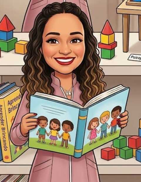 Tia Ana segurando um livro e sorrindo